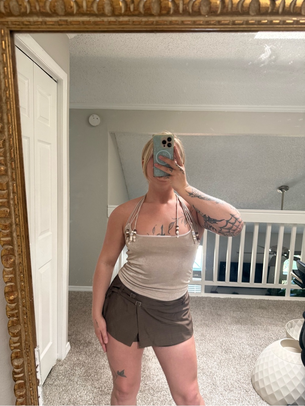 SHEIN Beige Shimmer Halter Crop Top